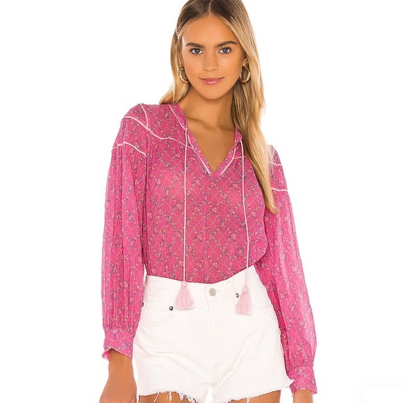 LoveShackFancy Tops - LoveShackFancy Prairie Peasant Blouse Fuchsia Berry NWT